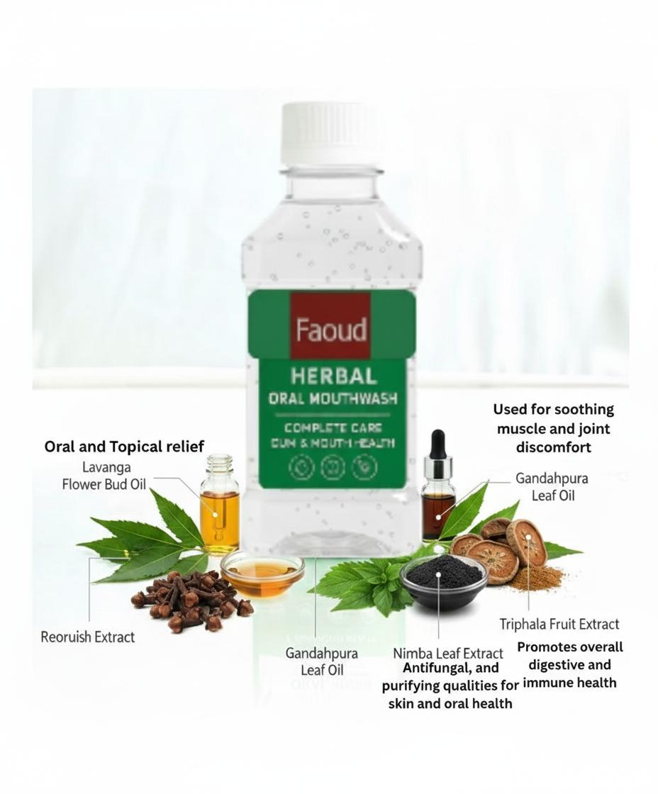 Herbal Mouthwash Ingredients: Lavanga, Gandahpura, Nimba, Triphala